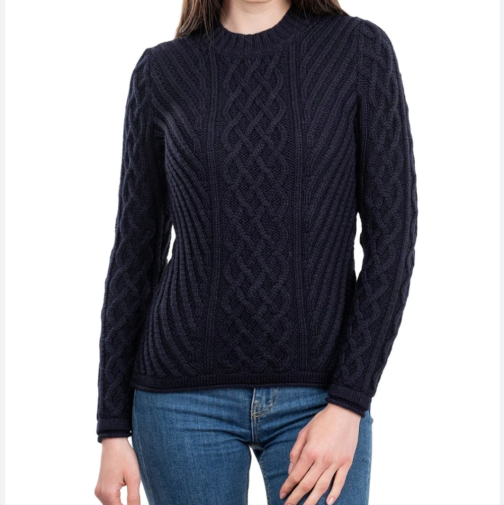 Navy Blue Bass Cableknit Fisherman's Sweater large Women's East Coast